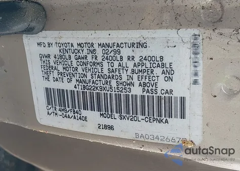 1999 Toyota Camry Le from USA, damaged, VIN 4T1BG22K9XU515253